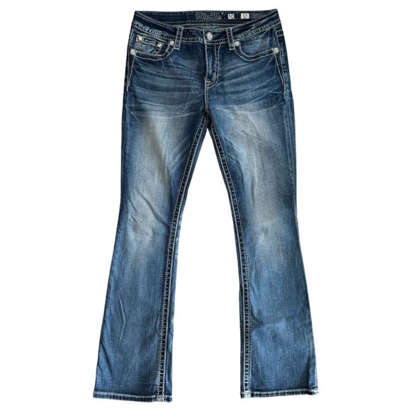 Y2K Miss Me Chloe Boot Cut Jeans Sz 30 Rhinestone Embellished Bling Back Pockets - Picture 2 of 12